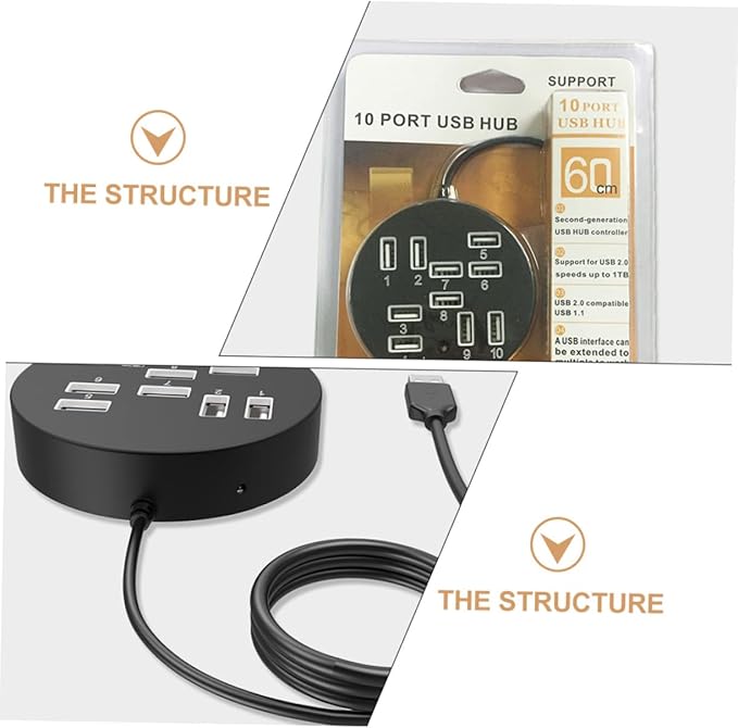 BESPORTBLE Port USB Hub Multi-Port Splitter Extender for Laptop Desktop Black USB Expander for Gaming File Transfer and Peripheral Connectivity Compact and Portable Design