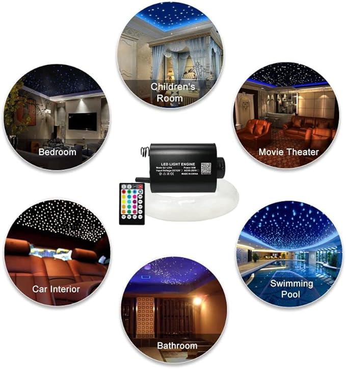 AMKI 16W Fiber Optic Lights,Starlight Headliner Light Kit APP/Remote Control Sound Activated Mode for Car&Home Decoration,Optical Fiber Cable Strands (0.75mm+1mm+1.5mm) 9.8ft/3m Long 415pcs