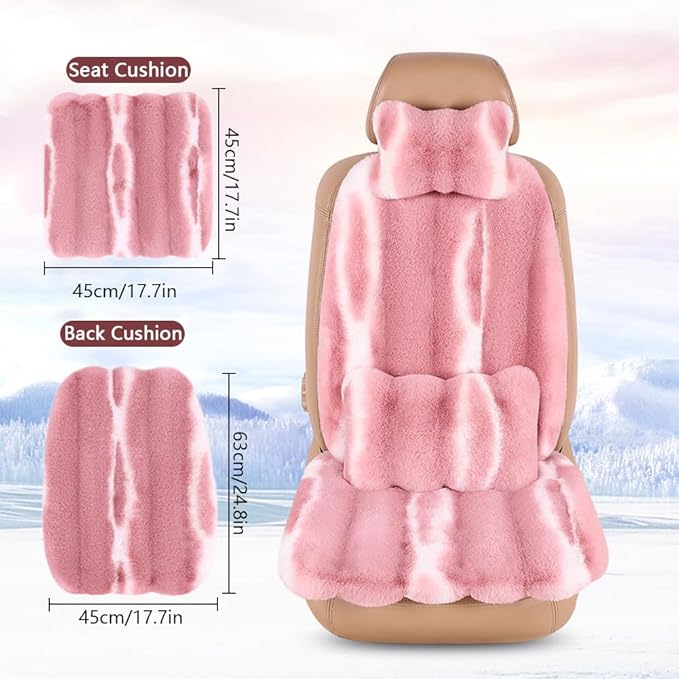 Luxury Plush Car Seat Cushion Set Car Headrest & Lumbar Support & Seat Cushion & Back Support Pillow Fluffy Fuzzy Car Seat Covers Non-Slip Cushion for Universal Accessories Automobiles (4, Black)