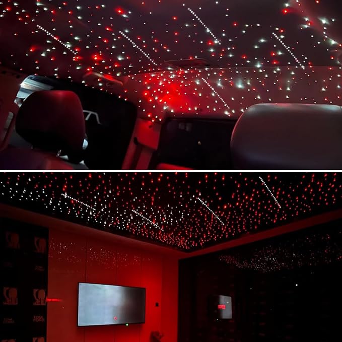 AKEPO Dual Color Twinkle+Shooting Star All-in-one Fiber Optic Lights, 1200pcs+240pcs Meteor Fibers in 0.03in 9.8ft 18W APP/Remote Control Car Home RGBW Sound Activated Starlight Headliners Kit