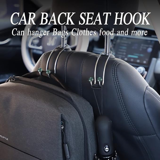 SAVORI Auto Hooks Bling Car Hangers Organizer Seat Headrest Hooks Strong and Durable Backseat Hanger Storage Universal for SUV Truck Vehicle 2 Pack (Dark Green)