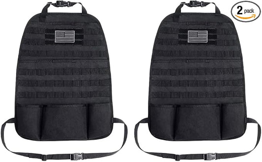 Car Seat Back Organizer, Car Seat Cover Protector, Backseat Hanging Car Seat Storage Bag, Tactical Backseat Organizer Panel, Multipurpose Car Travel Accessories for Most Vehicles (Black, 2PCS)
