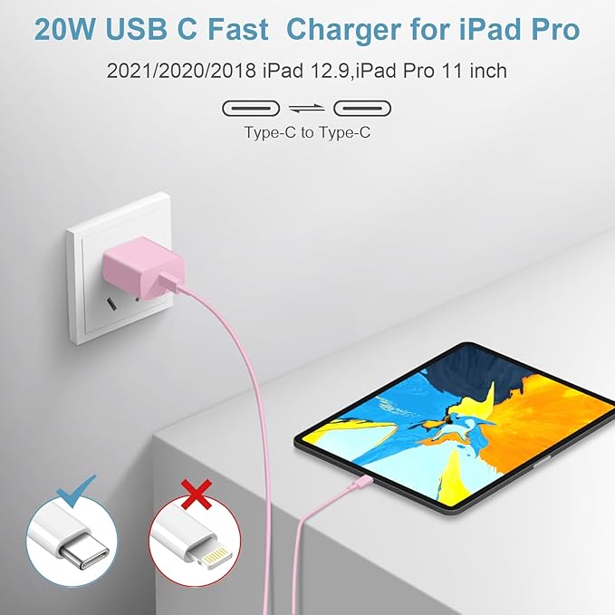 iPhone 17 16 15 Charger Fast Charging 3 Pack USB C Charger Block Type C Chargers 6FT Cord Wall Chargers Compatible with iPhone Air/17/17 Plus/17 Pro/17 Pro Max/16/16 Plus/16 Pro/16 Pro(Pink)