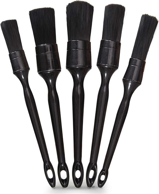 Car Detailing Brush Set, 5 Pack Auto Black Detail Brushes, Comfortable Grip and Scratch-Free Cleaning Brush for Car Interior or Exterior, Wheels, Tires, Engine Bay, Leather Seats, Door Panels, Emblems