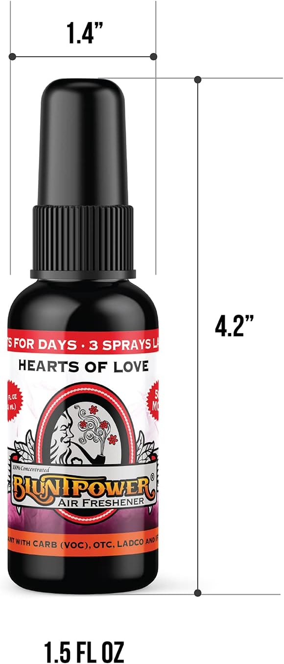 BluntPower (Hearts Of Love, 1 Pack) Concentrated Odor Eliminator & Diffuser Oil - Room Deodorizer, Odor Eliminator, Air Freshener - Premium Oil Based Air Freshener