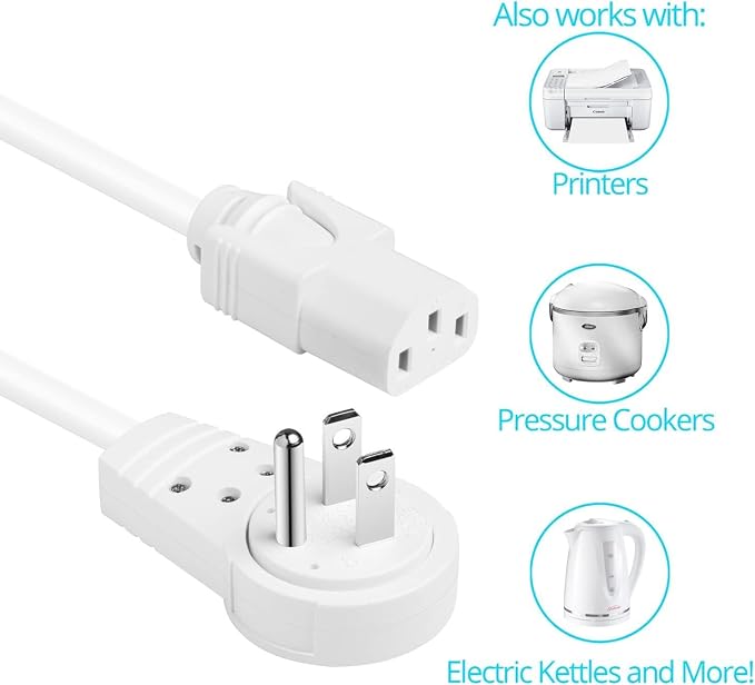 Maximm Monitor Computer Power Cord 10 Ft Flat Plug 360° Rotating PC Cable 3