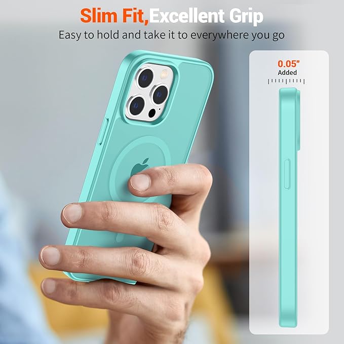 SUPFINE Magnetic for iPhone 12 Pro Max Case with Screen Protector (Compatible with MagSafe) (Military Grade Drop Protection) Translucent Matte Shockproof with Anti-Fingerprint Phone Case,Blue Green
