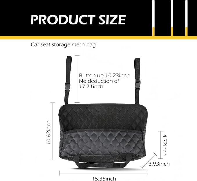 Car Purse Holder Between Seats with Front Pocket, Hanging Large Capacity Snack Cup Bag Document Storage Bag, Multi-functional Organizer for Travel, Auto Interior Backseat Barrier (Black)