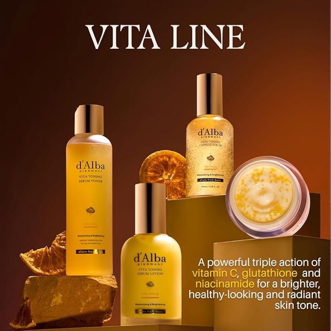 d'alba Piedmont White Truffle Vita Toning Serum Toner, Glass Skin with Double Vitamin Skincare, Face Moisturizer, (6.08fl. oz)