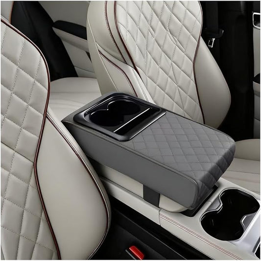Car Center Console Armrest Pillow, Vehicle Armrest Seat Box Cushion Pad with Cup Holder & Phone Holder, Comfortable Auto Middle Console Cover, Universal for SUV RV Truck (Diamond, Gray)