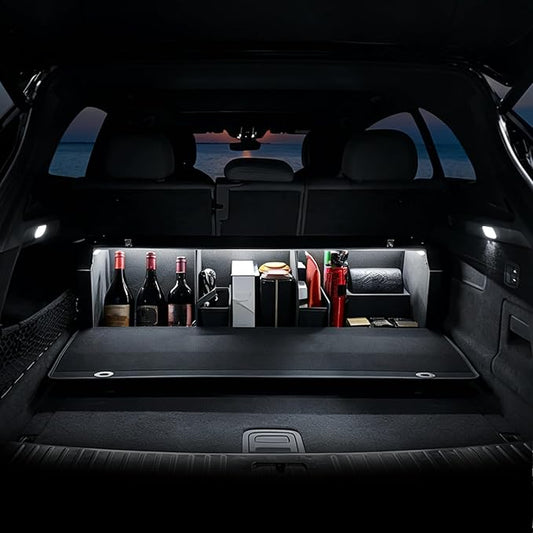 Car Trunk Organizer, Leather Trunk Organizer with LED Light Car Storage Box with Lid and Push-pull Handle Organizer Trunk Storage for SUV, Trunk, Minivan (Black, 42.9 x 11.4 x 12.2in)