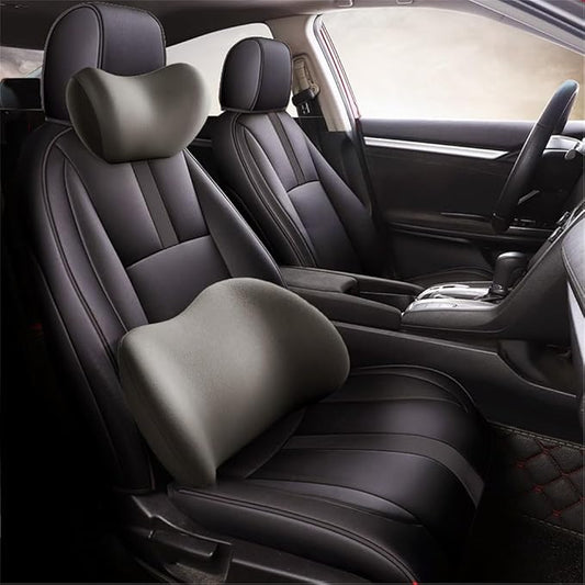 2025 New Car Headrest & Lumbar Support Cushion, Ergonomic Car Seat Headrest Neck Rest Cushion Lumbar Support Pillow Memory Foam & Breathable Removable Cover for Neck Back Pain Relief (Gray)