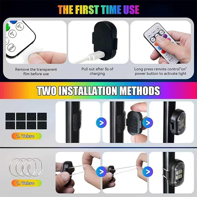 6PCS Upgraded Wireless LED Strobe Lights with Remote Control, 8 Colors Interior Car Lights with 4 Bright LED Lamp Beads，Suit for Car Motorcycle Bike Drone Aircraft