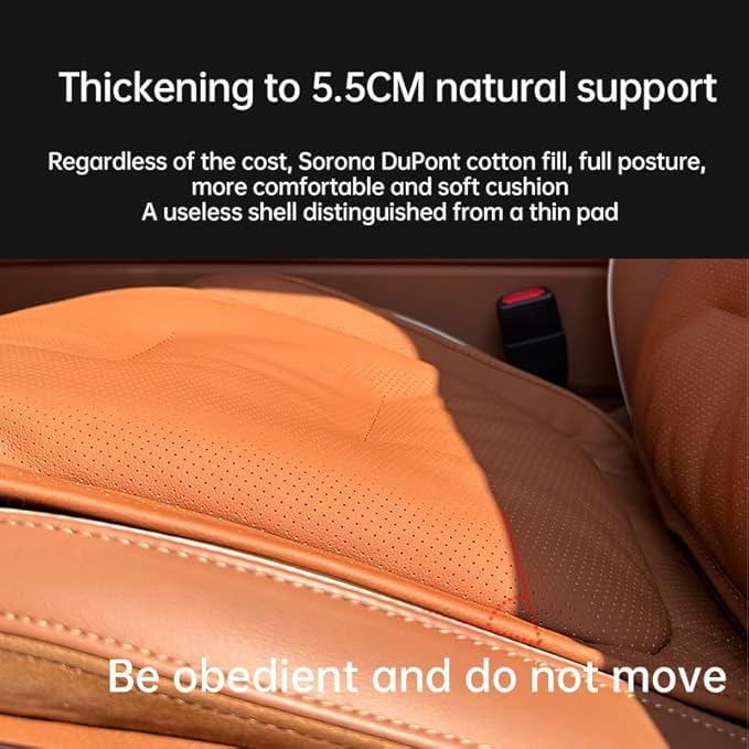 Car Car SUV's Wagon Universal Genuine Leather Seat Cushion Lumbar Back Top Layer Cow Leather Front and Back Cushion Plus Padded Comfort (Red Flag Brown, Cushion)