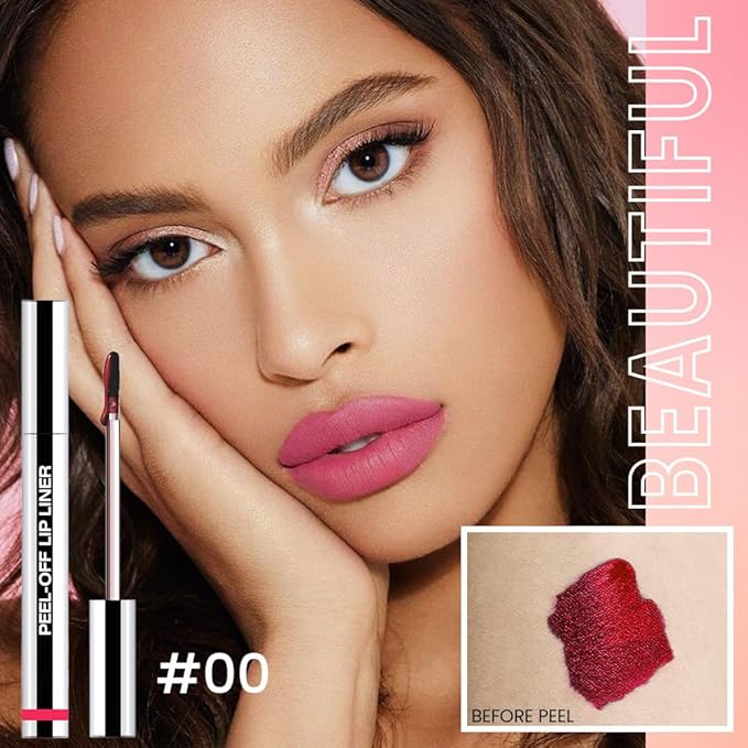 2 Pcs Matte Liquid Lip Stain Peel Off Lip Liner, Long Lasting Lip Tattoo, Waterproof & Transfer-Proof Lip Liner Peel Off Lip Gloss for All Skin Types. 0.12 fl oz #00+#06