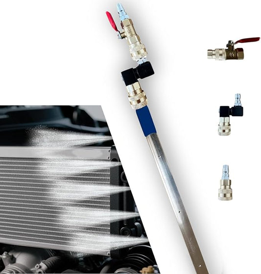 24" Radiator Cleaning Wand,Water and Air Dual-Use Cleaner Wand 4500 PSI Pressure Washer Tool for Car Radiator Flush and Washable Air Filter with 360° Swivel Quick Coupler,Switch and Fitting