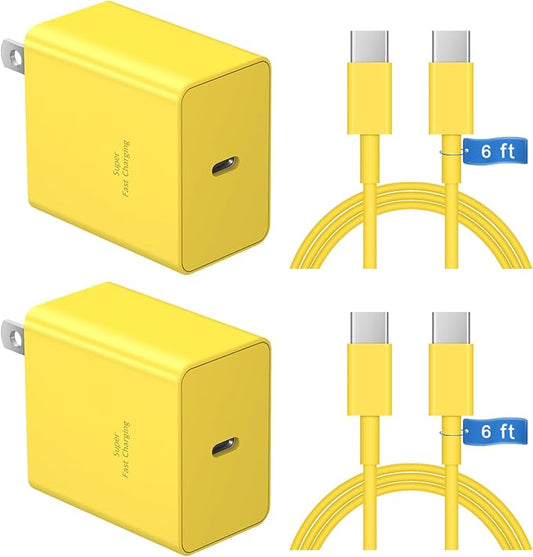 45W Tpye C Charger, USB C Charger 2-Pack iPhone 15 16 Charger 6FT with iPhone 16/16 Plus/16 Pro/16 Pro Max/iPhone 15/15 Pro Max/iPad Pro/AirPods/Galaxy S25 S24 S23 S22 S21,Android Charger(Yellow)