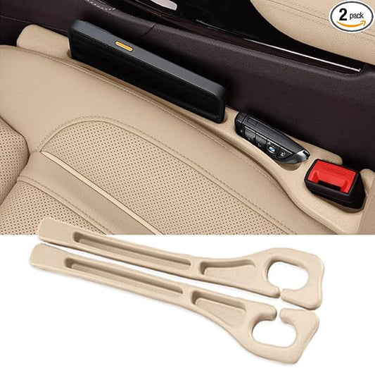 Car Seat Gap Filler Organizer Universal Fit Car SUV Truck Console Side Plug Strip Stopping Phone Key from Falling, Pack of 2 (Beige)
