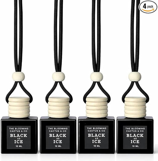 4 Pack Air fresheners | Premium Car Diffuser – Handmade in USA | Phthalate-Free, Non-Toxic Fragrance | Stylish Air Freshener for Car & Small Spaces. (10 ml All Black - Black Ice (Type) set of 4)