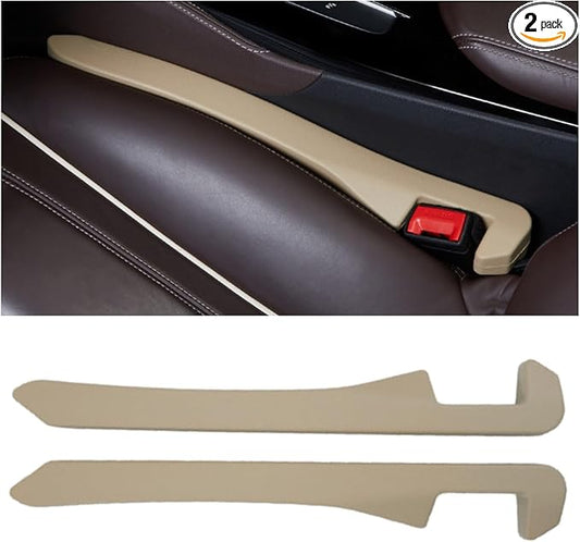 2Pcs Car Seat Gap Filler PU Leather, Auto Crevice Catcher Drop Blocker to Fill The Side Seat and Console Gap, Universal Vehicle Interior Accessories for Car, SUV, Truck (Beige)