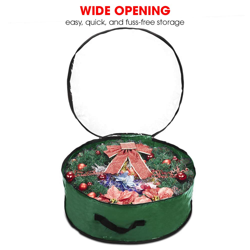 Propik Christmas Wreath Storage Bag 36" - Garland Holiday Container with Clear Window - Tear Resistant Fabric - 2 Pack (36 Inch, Green)