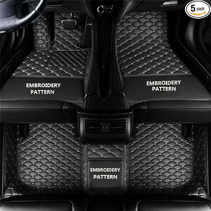 Car Floor Mats for 99% Cars, Trucks and SUVs Full Coverage Pads Protection Non-Slip Leather Floor Liners (Black/Beige)