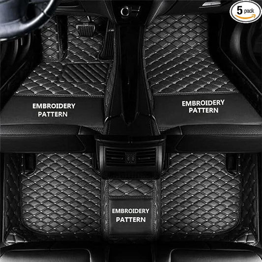 Car Floor Mats for 99% Cars, Trucks and SUVs Full Coverage Pads Protection Non-Slip Leather Floor Liners (Black/Beige)