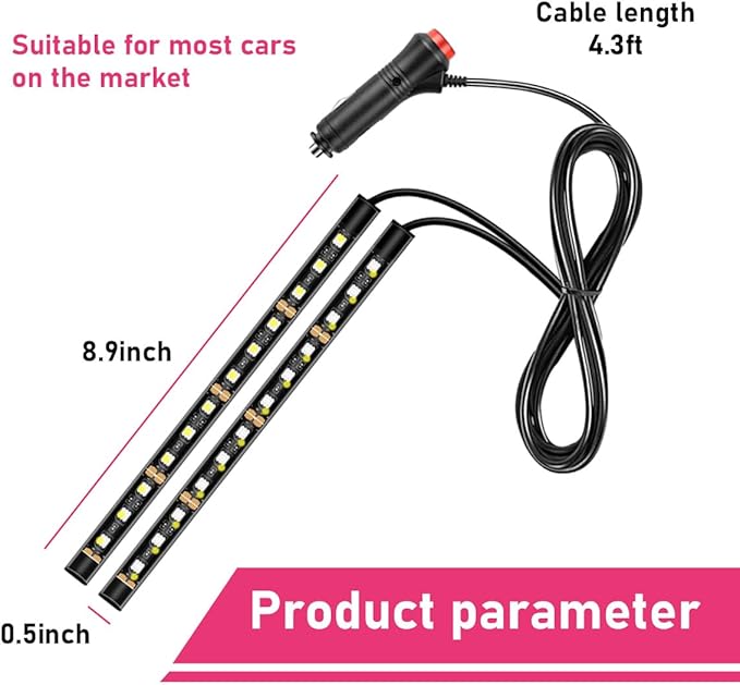 Car LED Strip Light, 24 LEDs RGB Neon Interior Atmosphere Lights, 12V Under Dash Ambient Night Light, Cigarette Lighter Auto Interior Decorative Lamp, Car Accessories (Blue)