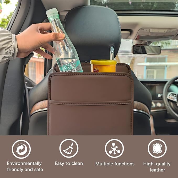 Zpana Car Seat Back Organizer, Leather Multipurpose Hanging Vehicle Backseat Headrest Storage Bag, Automotive Pouch Pocket Organizer for Kids & Adults, Universal for Truck SUV Sedan (White)