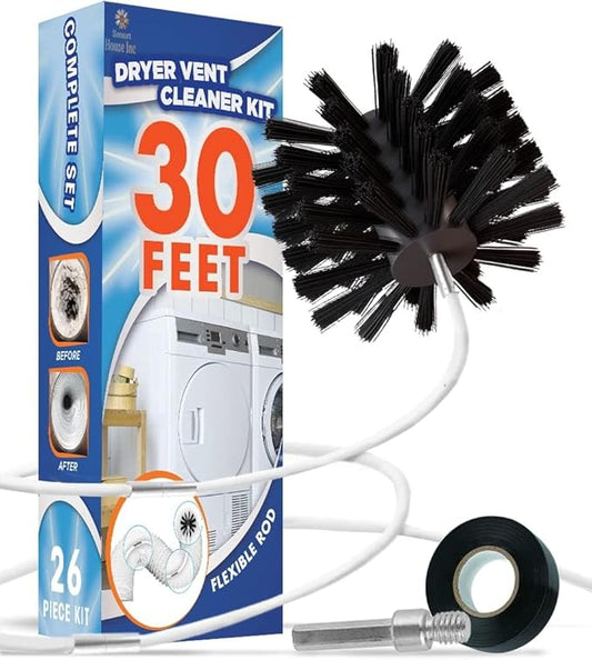 30-Feet Dryer Vent Cleaner Kit - Innovative Lint Remover Reusable Strong Nylon| Flexible Lint Brush with Drill Attachment for Faster Cleaning 30 Feet Long
