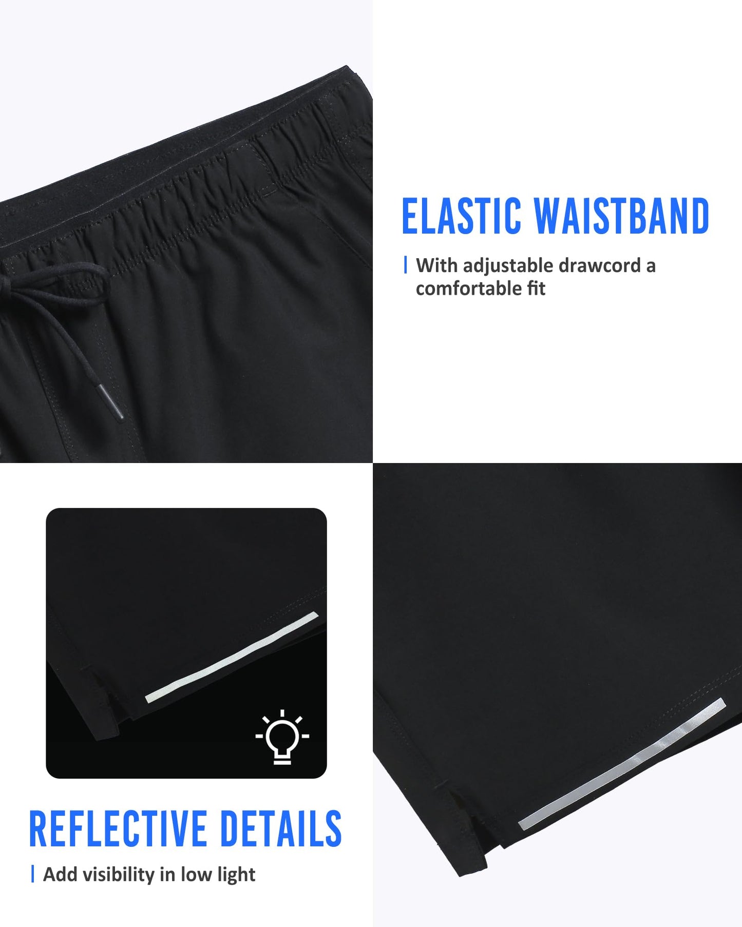 maamgic Mens Running Shorts Workout 6" Marathon Lightweight Quick Dry Gym Shorts with Zip Pocket Black Large
