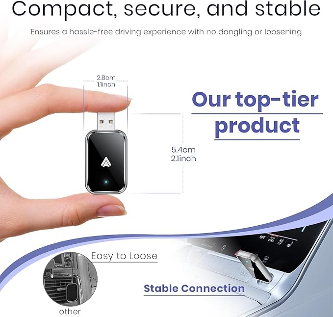 Wireless Android Auto Adapter for Android, Convert Wired to Wireless, Mini Size with Extension USB-C/Type-C, Stable Control & No Delay, Supports Car Original Control