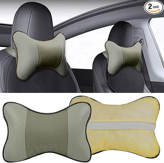 2PCS Car Neck Pillow, PU Leather Headrest Cushion with Adjustable Strap, Ergonomic Soft Headrest Pillow, Universal Multi-Function Auto Lumbar Support Accessories for Pressure Relief (Grey)