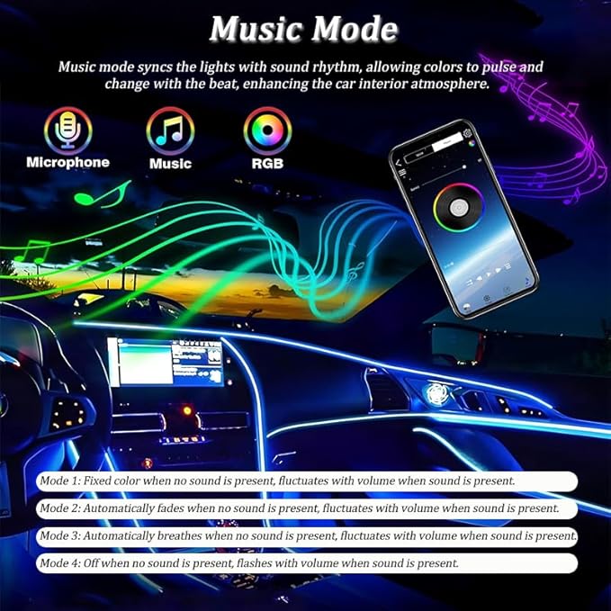 Car LED Strip Light for VW CC 2010–2017, 6 in 1 Car Ambient Lighting Kits, Interior Interior Light Sync to Music, Auto Decorations Interior Accessories, 8M