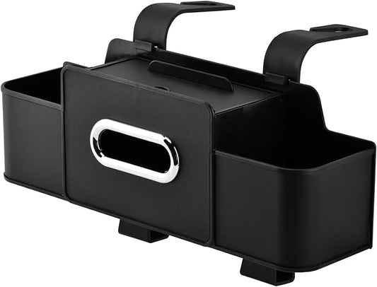 4-in-1 Back Seat Car Organizer with Extra Large Capacity, 2 Cup Holders, Tissue Box Dispenser & Storage Hook for Phone, Snacks, Toys(Black)