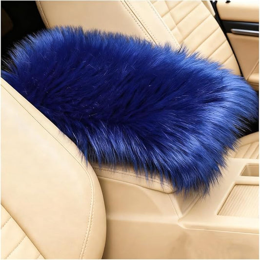 Car Center Console Cover, Fluffy Soft Vehicle Middle Console Arm Rest Cushion Pad, Furry Automotive Interior Armrest Seat Box Protector Decoration Accessories, Universal Fit (Royal Blue)
