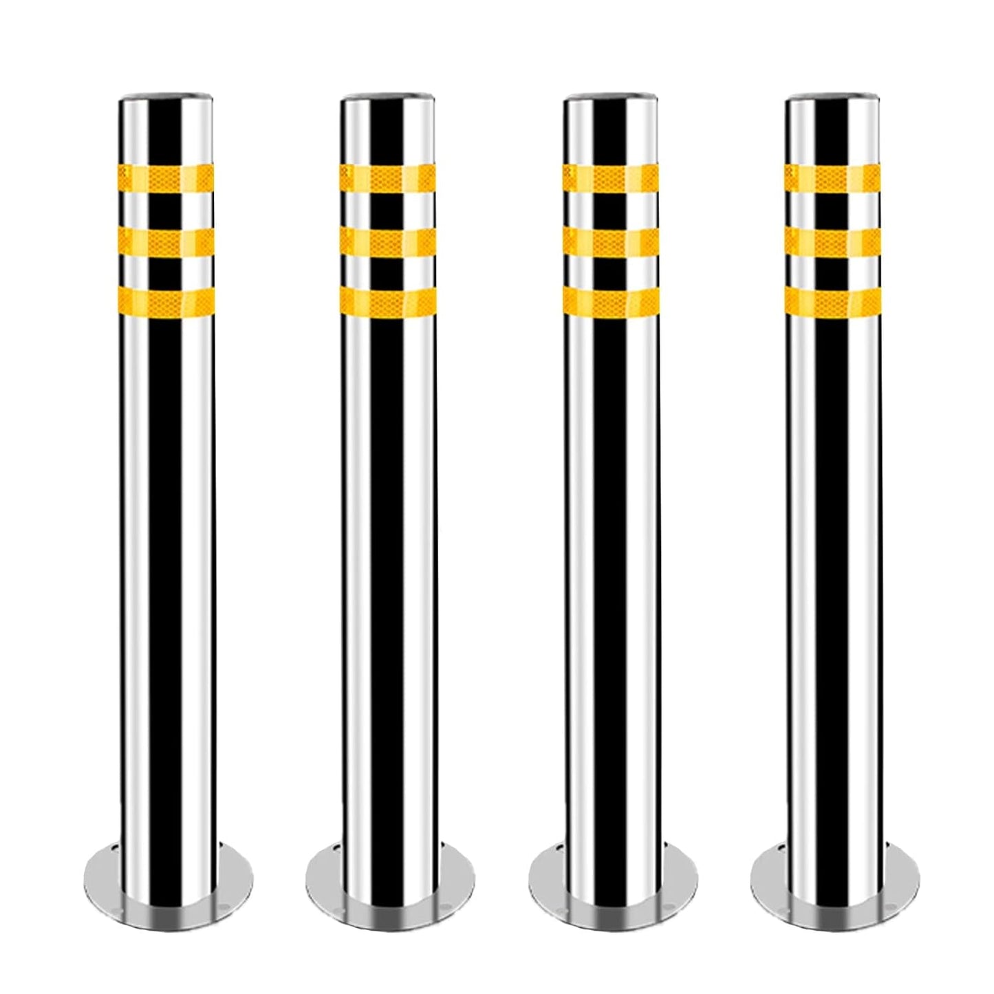 Stainless Steel Parking Bollards for Driveway, Industrial Safety Bollards Reflective Channelizer Post, Parking Barrier, Sturdy and Durable, Easy to Install, for Crowd Control(Silver (4pcs),8.9*100cm/3