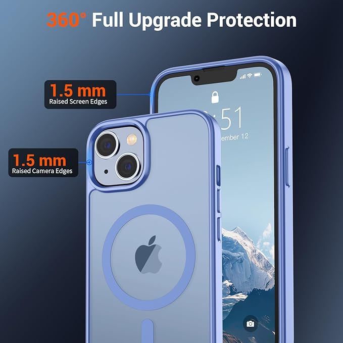 SUPFINE Magnetic for iPhone 14 Case & iPhone 13 Case (Compatible with MagSafe)(Military Grade Drop Protection) Slim Translucent Matte Shockproof Phone Cover,Blue Purple