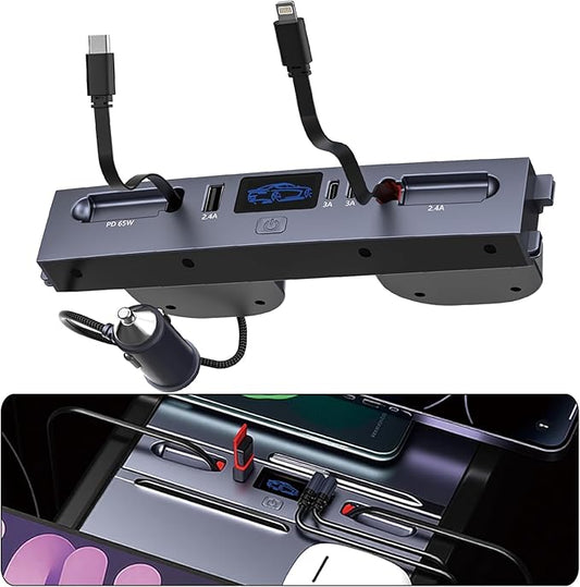 65W USB Charging Hub for Tesla New Model Y Juniper & Model 3 Highland，Hidden Docking Station Design (for Y Juniper & Model 3 Highland)
