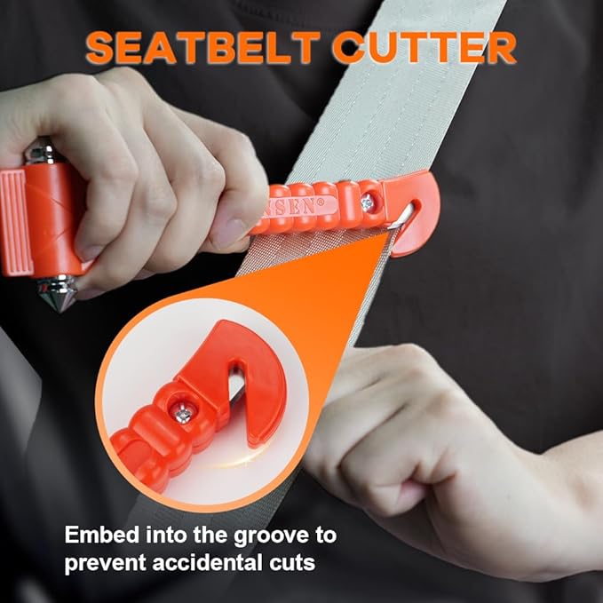 SINSEN Car Safety Hammer, Window Glass Hammer Breaker and Seatbelt Cutter, Emergency Automotive Escape Tool, 2-in-1 for Family Rescue, Glow in Dark, Set of 2 (S-02)