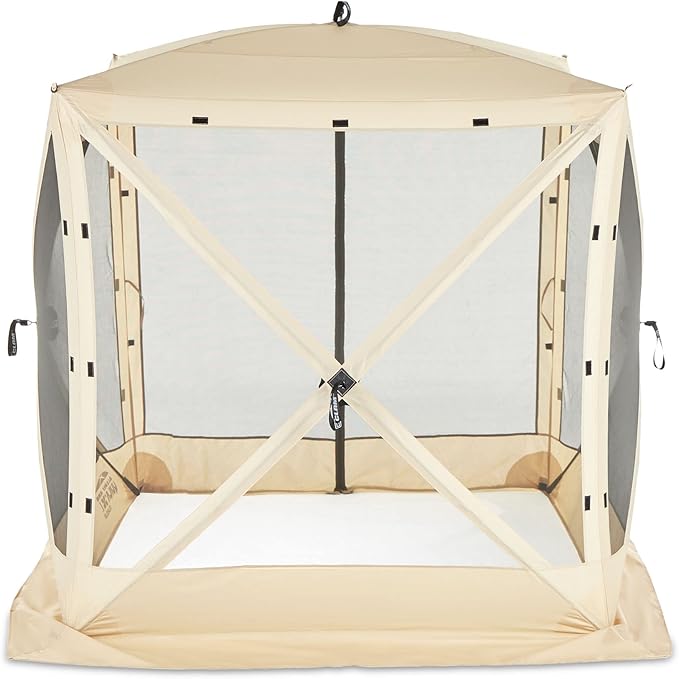 CLAM Pop Up Screen Tent, Outdoor Camping Gazebo Canopy, Traveler, 6' x 6', Tan