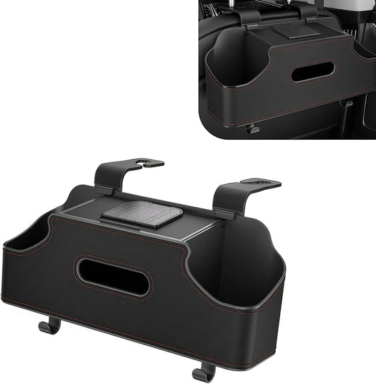 Car Seat Back Organizer, Multi-functional Storage Box for Tissue Water Cup Phone Umbrella Bag, Strong Load-bearing 2 Hooks 2 Drink Cup Holders, Universal Hanging Interior for Cars (Black)