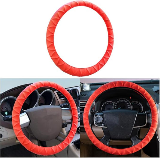 Car Steering Wheel Cover, Anti-Slip Soft Silicone Automotive Steering Wheel Protector, Comfortable Vehicle Steering Wheel Protective Accessories, Universal for RV, SUV, Truck (Red)