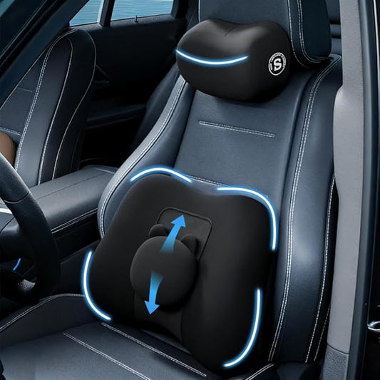 Car Lumbar Support and Neck Pillow for Driving Seat, Memory Foam Car Back Support Pillow & Headrest for Improve Posture, Driver Back Neck Sciatica Pain Relief Cushion (Black)