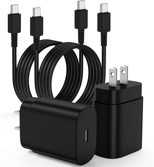 2Pack 25W USB C Charger for Samsung Galaxy S24 Ultra, Super Quite Fast Charging Type C Block with 6FT C to C Cord for Samsung Galaxy Tab S9 S8 S23 Ultra S22 Ultra S23 S22+ S22 S21 Note 10 Plus 20