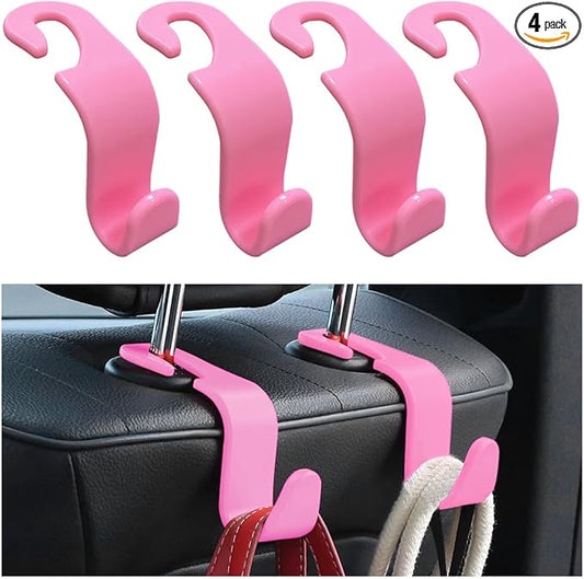 4PCS Car Seat Headrest Hook, Auto Back Seat Hanging Storage Organizer, Vehicle Seatback Hanger Holder for Purse Handbag Coat Umbrella, Universal Interior Car Accessories (Dark Pink)