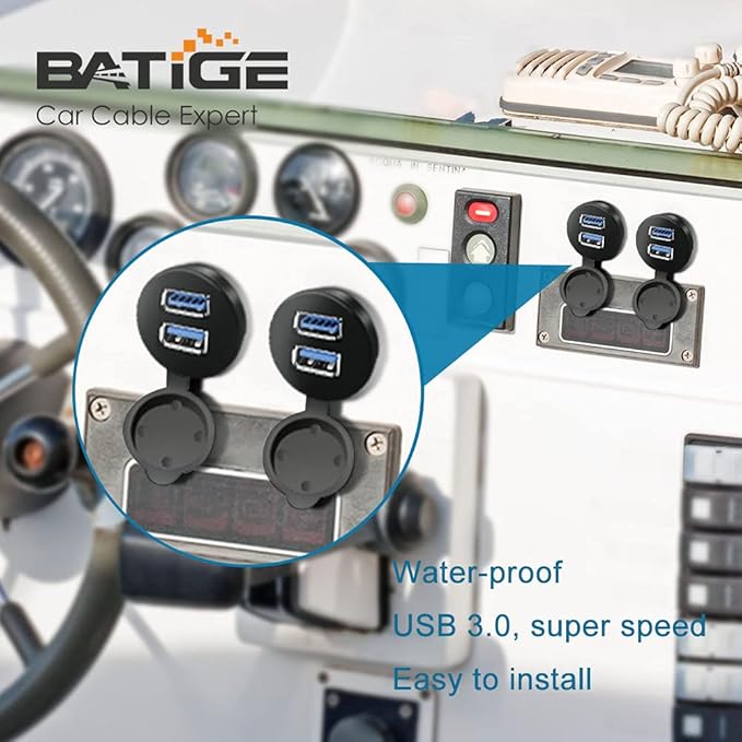 BATIGE 2 Ports Dual USB 3.0 Male to USB 3.0 Female AUX Flush Mount Car Mount Extension Cable for Car Truck Boat Motorcycle Dashboard Panel -6ft