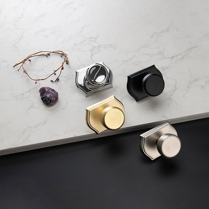 Interior Pismo Doorknobs for Hall, Black Door Knobs with Camelot Trim, Heavy Duty Door Knob with Lock