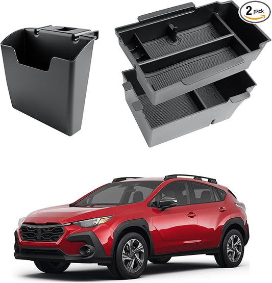 2026 Crosstrek Center Console Organizer - 2 Pcs Double-Layer Armrest Box Organizer + Hanging Center Console Organizer For 2024-2026 Subaru Crosstrek Hybrid/Impreza Accessories - ABS Storage Box