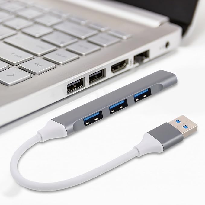 USB Hub Multi-Port Expander for Laptop and PC with USB Extender Cable Dark Gray for Keyboard Mouse and Gaming Accessories for Desk and Car Use
